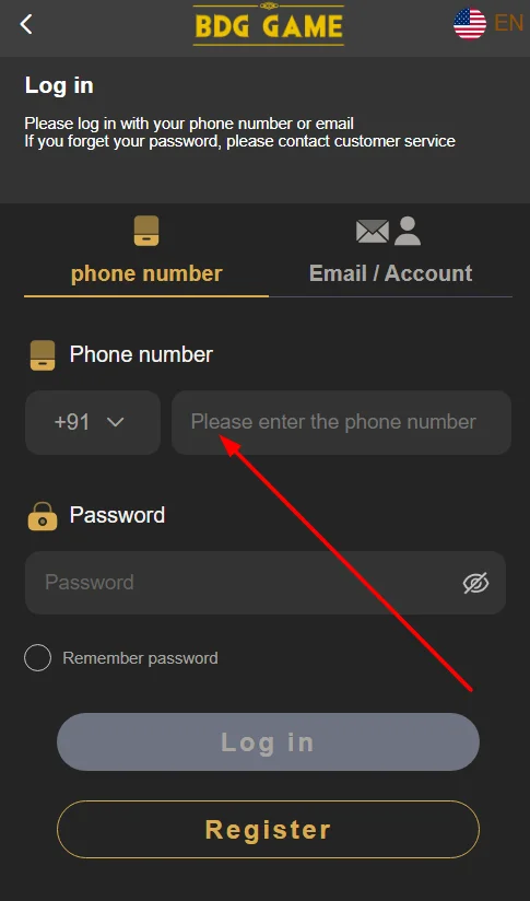 Fill in your registered phone number or email ID